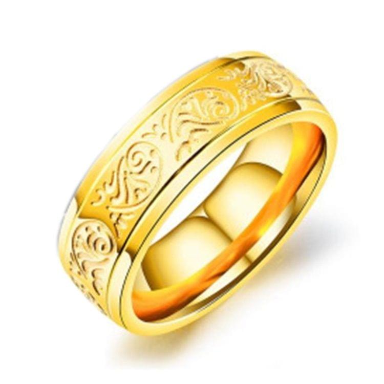 OPK Titanium Steel Flower Pattern Ring for Men (Color:Gold Size:11)