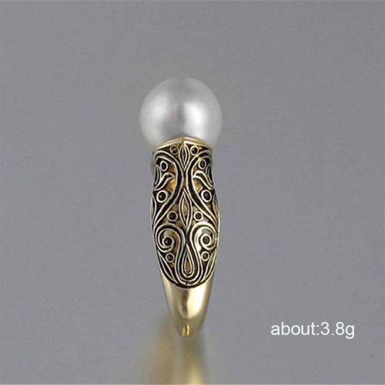 Women Retro Style Inlaid Delicate Synthetic Pearl Ring Jewelry(6)