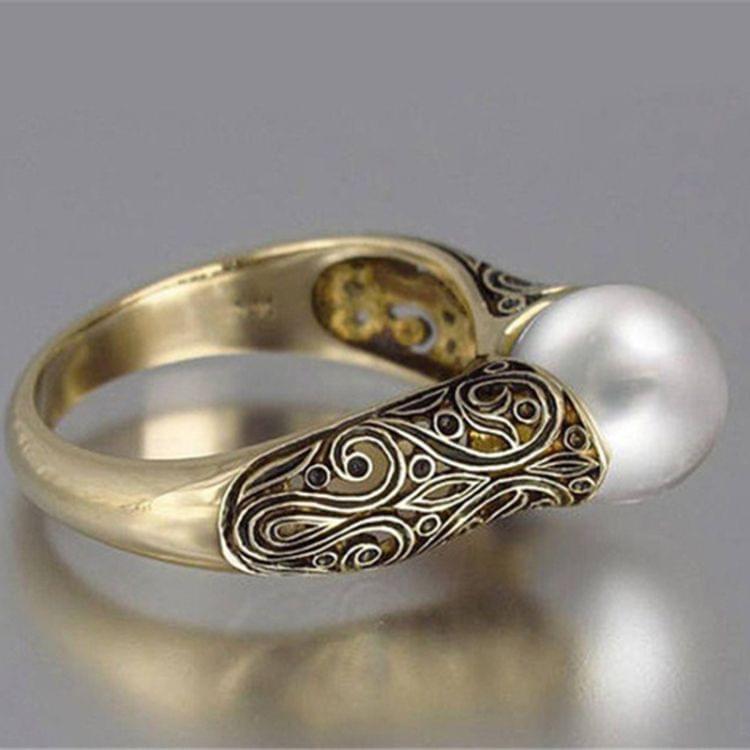 Women Retro Style Inlaid Delicate Synthetic Pearl Ring Jewelry(6)