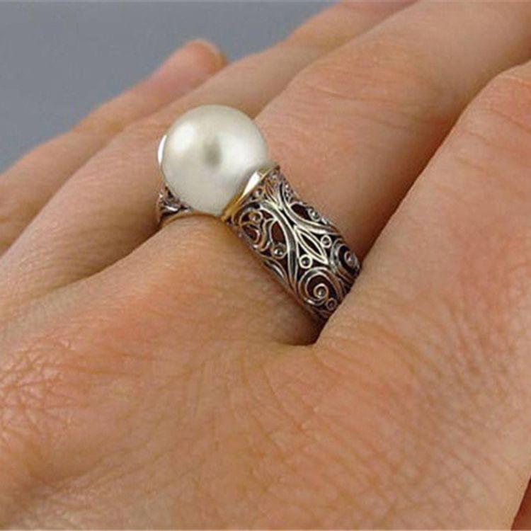 Women Retro Style Inlaid Delicate Synthetic Pearl Ring Jewelry(6)