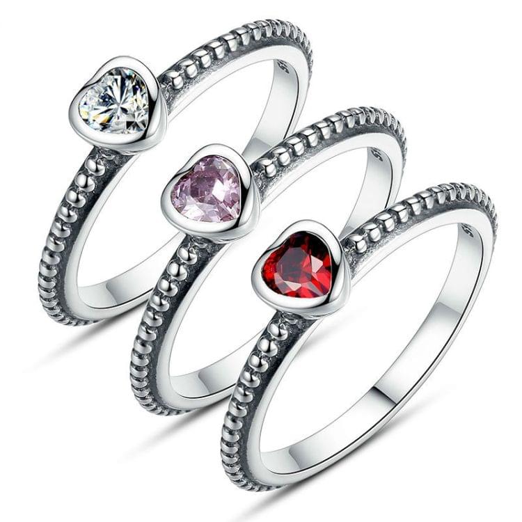 Fashion Color Love Heart Ring with Zircon for Women Wedding Jewelry, Ring Size:6(Red)