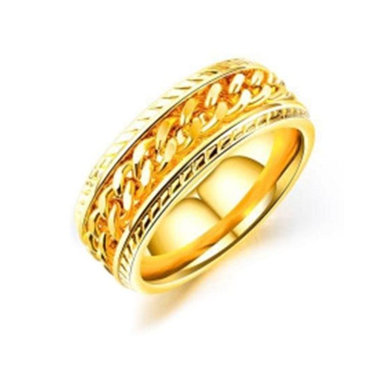 OPK Titanium Steel Personality Trend Hip Hop Ring for Men (Color:Gold Size:9)