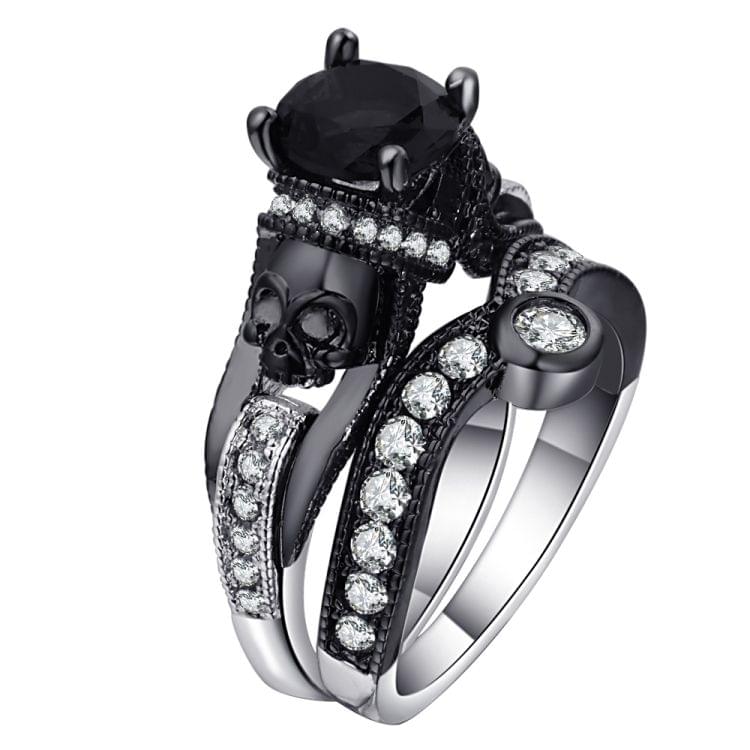 2 PCS Skull Ring Punk Style Fashion Jewelry, Ring Size:6(Black)