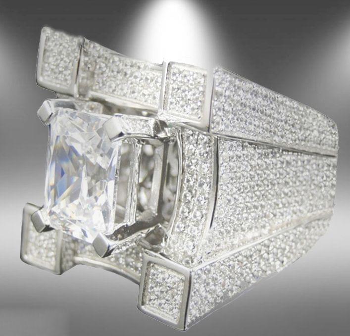 Men Luxurious Microencrusted Zircon Ring, Ring Size:6(Silver)