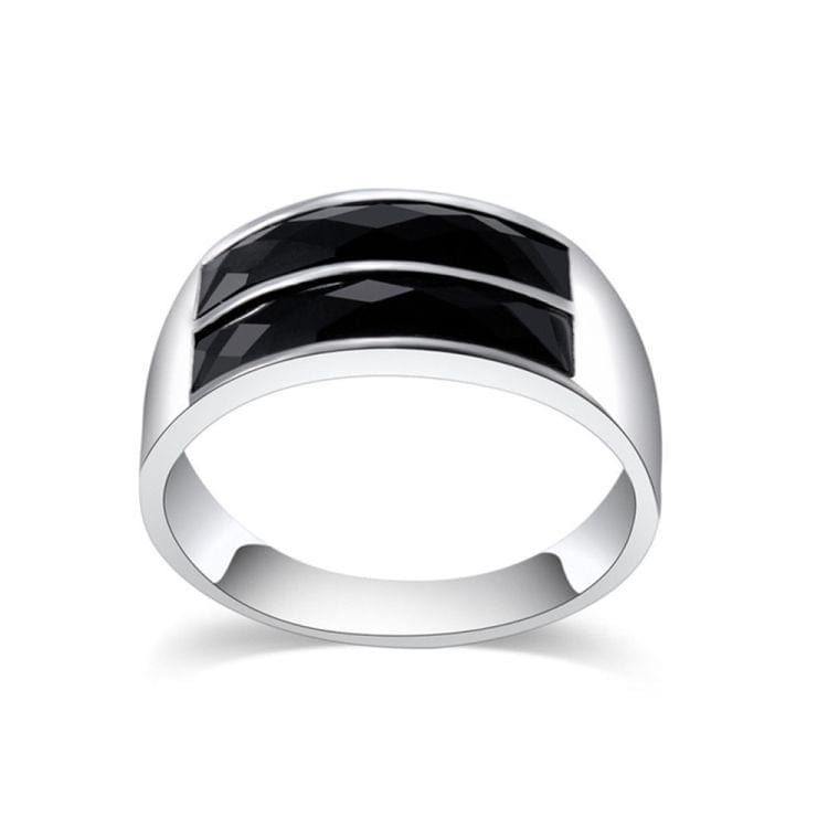 Silver-Plated Inlaid Black Rectangular Square Ring for Women(Silver with Diamond, US, Size: 6) (Black)