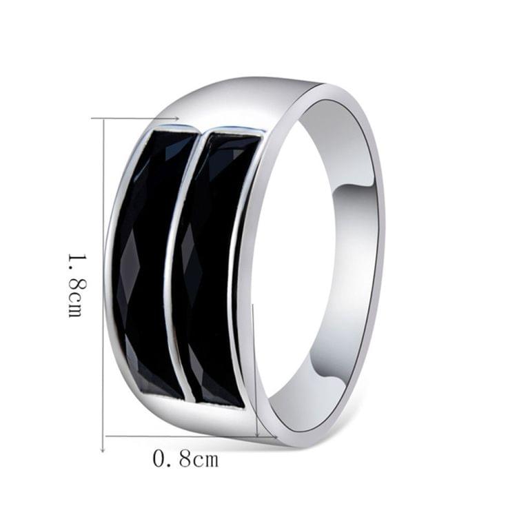 Silver-Plated Inlaid Black Rectangular Square Ring for Women(Silver with Diamond, US, Size: 6) (Black)