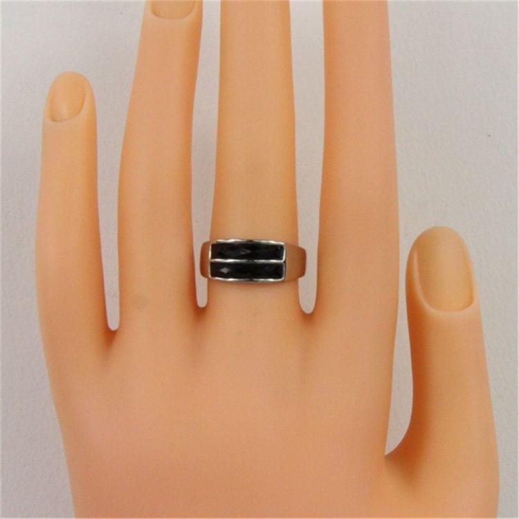 Silver-Plated Inlaid Black Rectangular Square Ring for Women(Silver with Diamond, US, Size: 6) (Black)