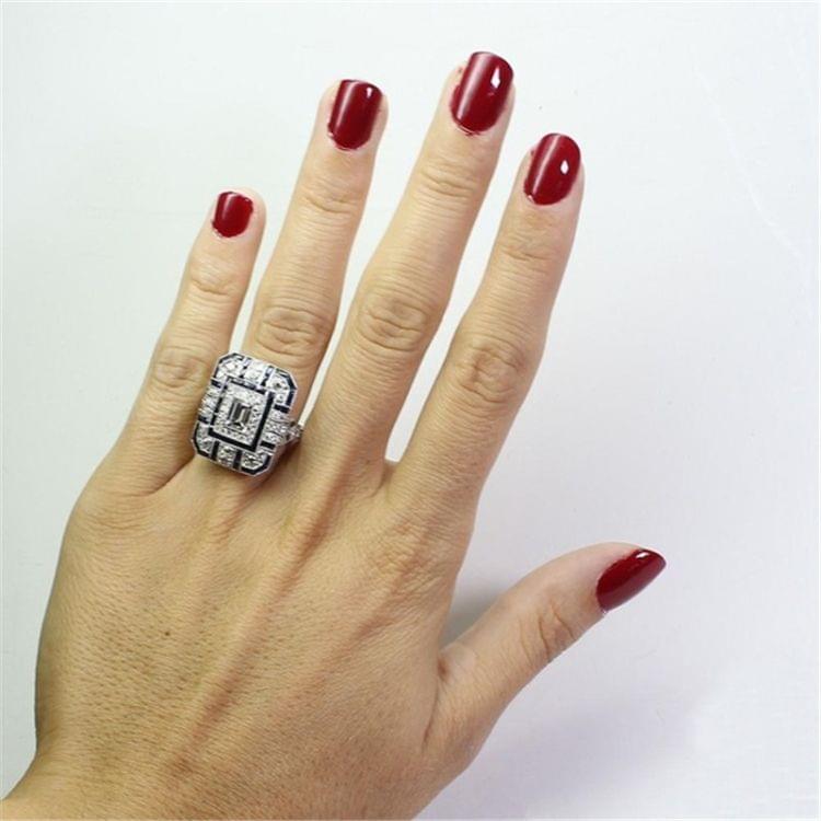 Luxury Square Women Crystal Zircon Engagement Ring, Ring Size:6(Red)