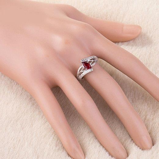925 Sterling Silver Finger Rings Women Vintage Engagment Zircon Jewelry, Ring Size:6(Blue)
