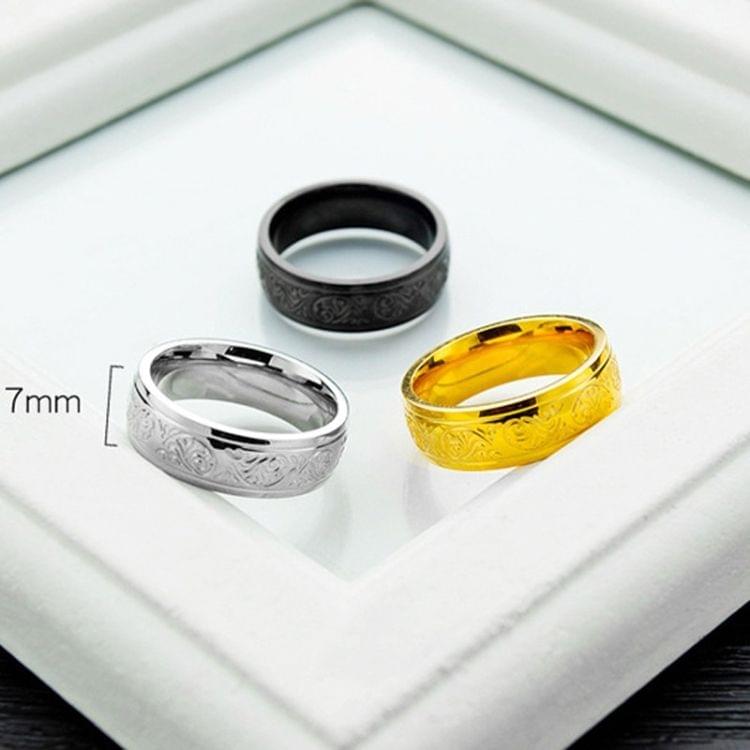 OPK Titanium Steel Flower Pattern Ring for Men (Color:Black Size:8)