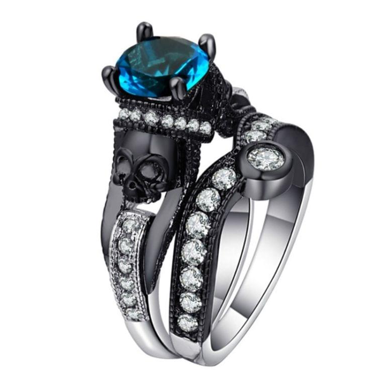 2 PCS Skull Ring Punk Style Fashion Jewelry, Ring Size:6(Light Blue K-B)