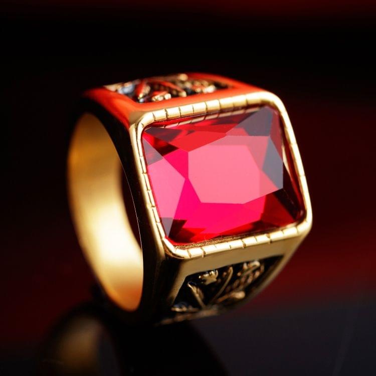 OPK Personality Tide Stainless Steel Glass Stone Maple Leaf Ring for Men(Color:Gold Black Size:9)