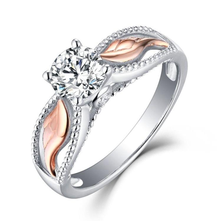 Sample Style Zircon Angel Of Wing Part Rose Gold Ring Alloy Double Color Crystal Ring, Ring Size:6