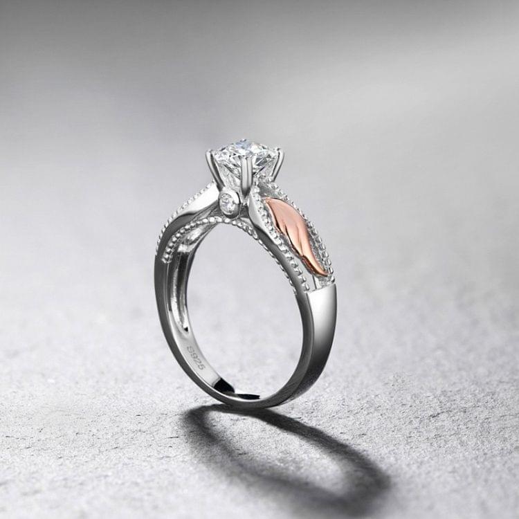 Sample Style Zircon Angel Of Wing Part Rose Gold Ring Alloy Double Color Crystal Ring, Ring Size:6