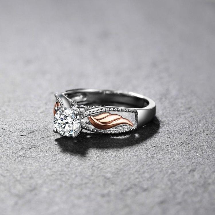 Sample Style Zircon Angel Of Wing Part Rose Gold Ring Alloy Double Color Crystal Ring, Ring Size:6