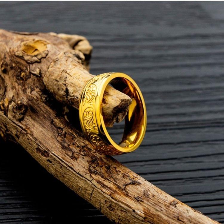 OPK Titanium Steel Flower Pattern Ring for Men (Color:Gold Size:10)