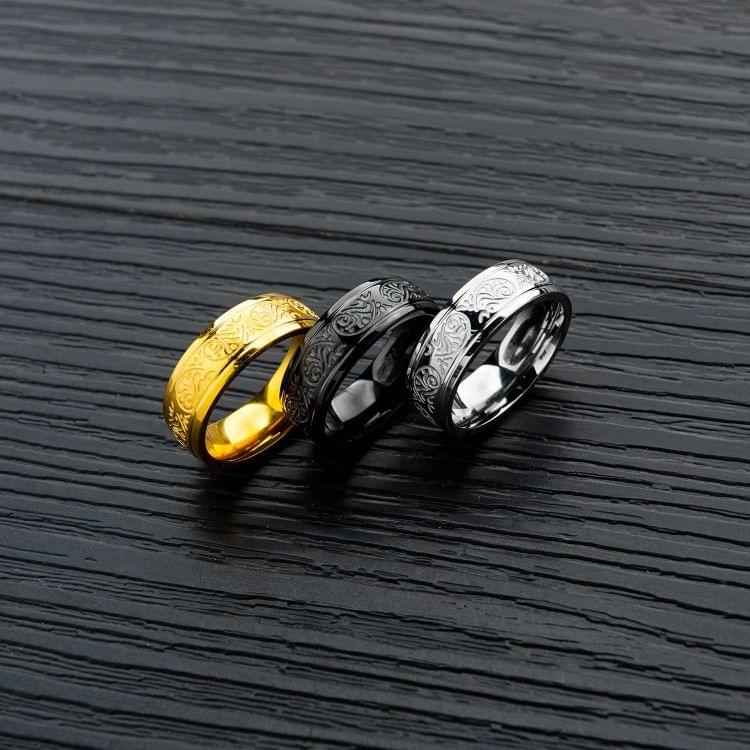 OPK Titanium Steel Flower Pattern Ring for Men (Color:Gold Size:10)