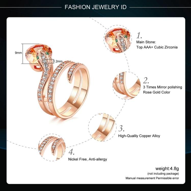 Vintage Serpentine Gemstone Ring Zircon Rose Gold Ring, Ring Size:6(White)