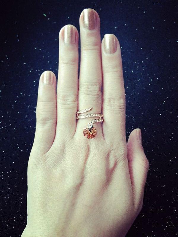 Vintage Serpentine Gemstone Ring Zircon Rose Gold Ring, Ring Size:6(White)