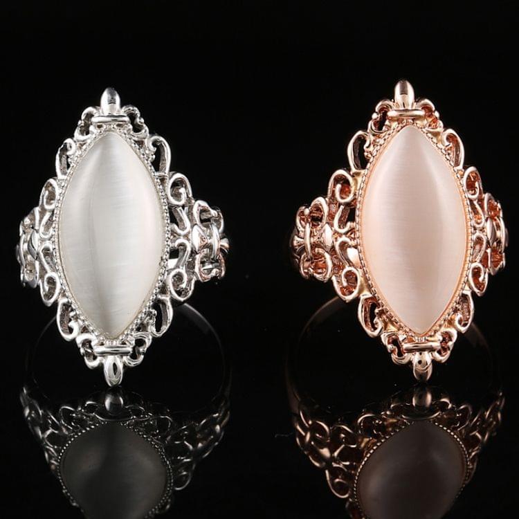 Women Vintage Ethnic Style Waterdrops Opal Oval Ring, Ring Size:6(Rose gold)