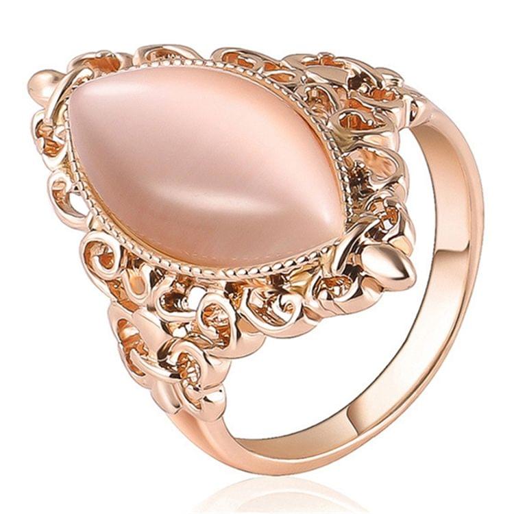 Women Vintage Ethnic Style Waterdrops Opal Oval Ring, Ring Size:6(Rose gold)