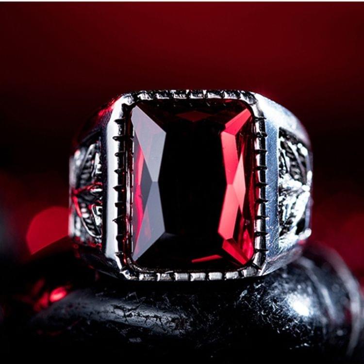 OPK Personality Tide Stainless Steel Glass Stone Maple Leaf Ring for Men(Color:Black Size:7)