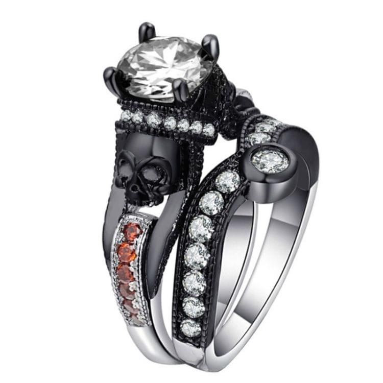 2 PCS Skull Ring Punk Style Fashion Jewelry, Ring Size:6(Red Plus White BL-B)