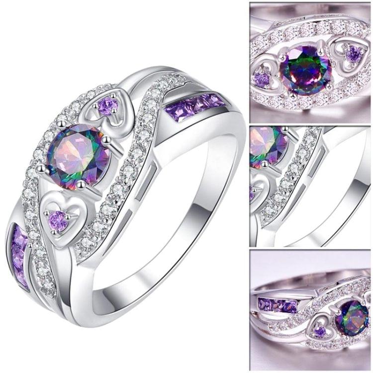Lacyton Women Fashion Oval Heart Colorful Zircon Amethyst Ring, Ring Size:6(Multicolor)