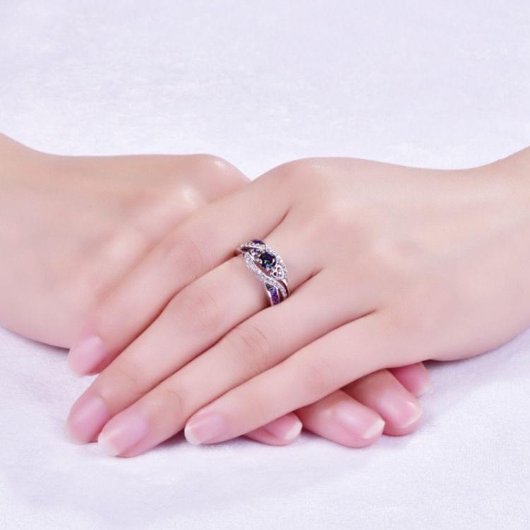 Lacyton Women Fashion Oval Heart Colorful Zircon Amethyst Ring, Ring Size:6(Multicolor)