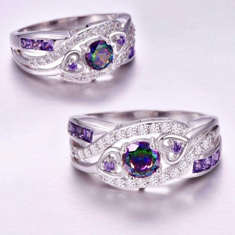 Lacyton Women Fashion Oval Heart Colorful Zircon Amethyst Ring, Ring Size:6(Multicolor)