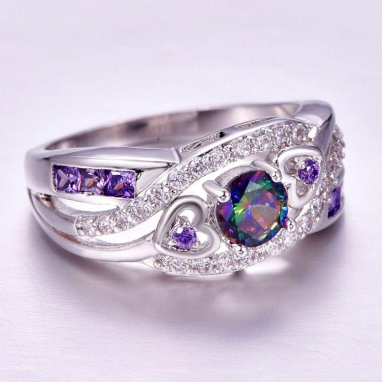 Lacyton Women Fashion Oval Heart Colorful Zircon Amethyst Ring, Ring Size:6(Multicolor)