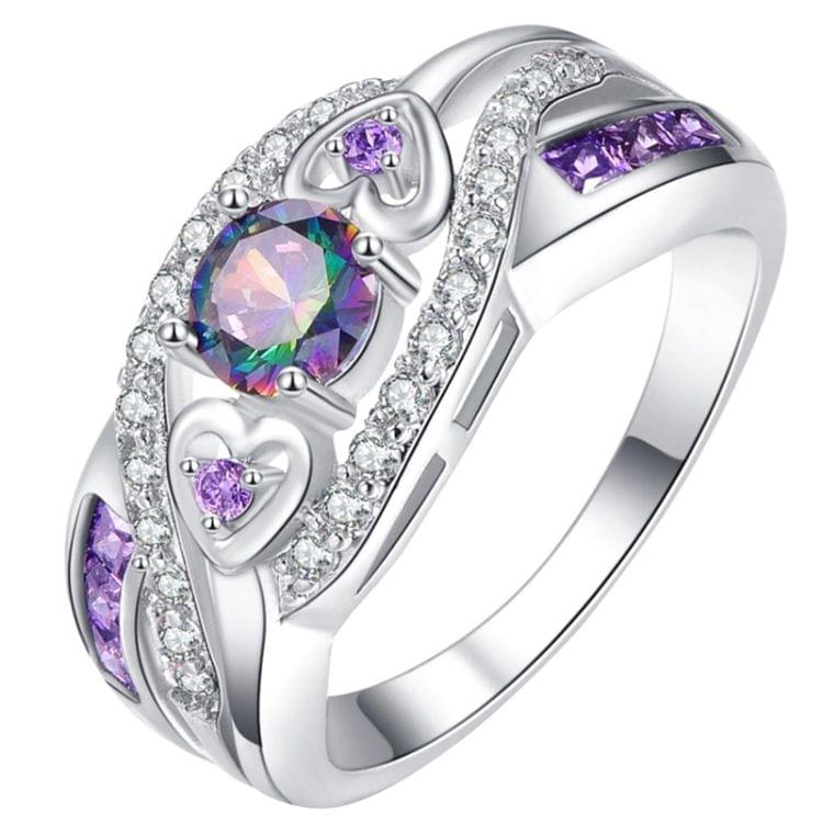 Lacyton Women Fashion Oval Heart Colorful Zircon Amethyst Ring, Ring Size:6(Multicolor)