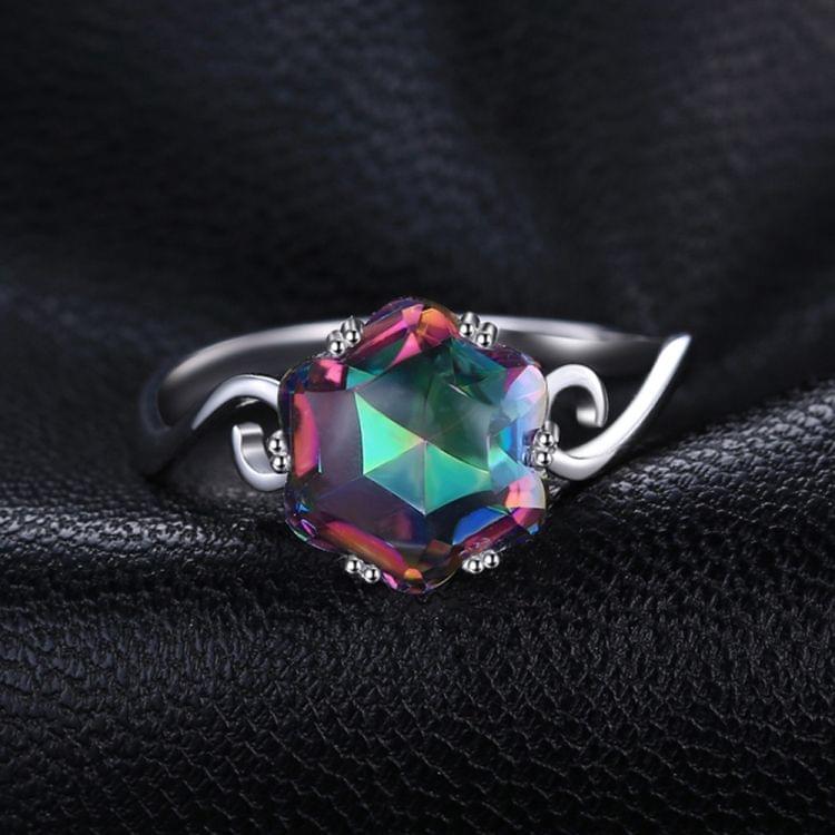 Seven Colored Gemstone Zircon Ring Solid 925 Sterling Silver Jewelry Ring 6