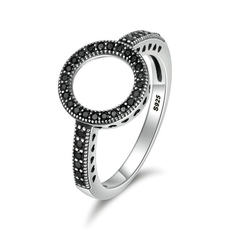 2 PCS Real 925 Sterling Silver Lucky Circle Diamond Halo Rings, Ring Size:6(Black)