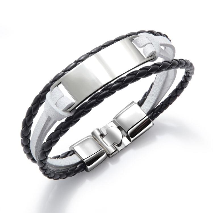 OPK Simple and Wild Fashion Bracelet Multilayer Woven Leather Bracelet for Men(Black White)