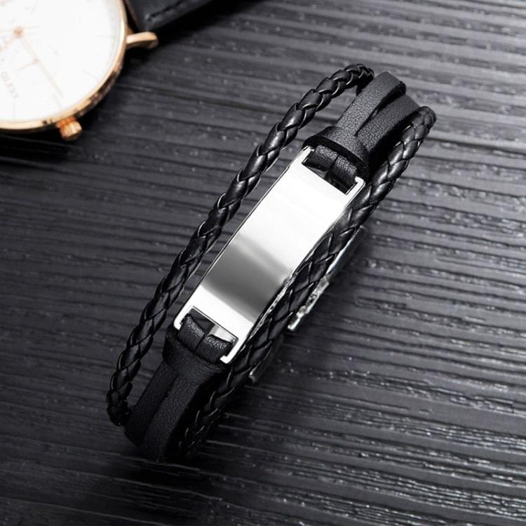 OPK Simple and Wild Fashion Bracelet Multilayer Woven Leather Bracelet for Men(Black White)