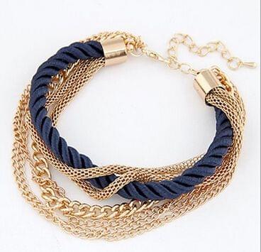 Fashion Multilayer Charm Bracelet Exaggerated Handwoven Rope Bracelet(Black)