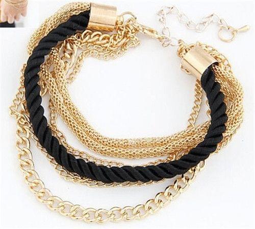 Fashion Multilayer Charm Bracelet Exaggerated Handwoven Rope Bracelet(Black)