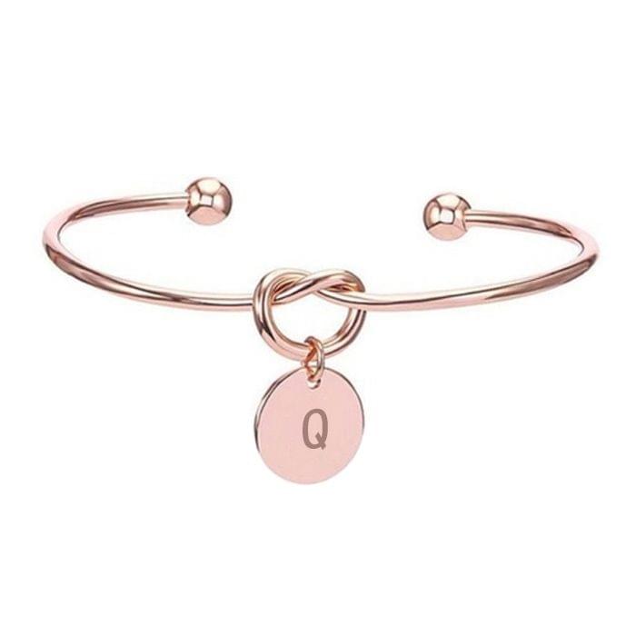 10 PCS Alloy Letter Q Bracelet Snake Chain Charm Bracelets(Rose Gold)