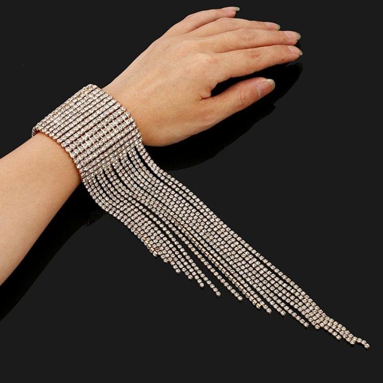 European and American Luxury Fashion Multi-row Shining Diamond Tassel Nightclub Stage Performance Bracelet Jewelry(Gold)