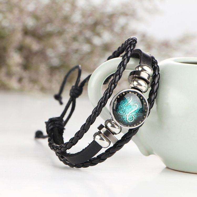 Constellations Couple Retro Weave Bracelets Leather Beads Bangle Bracelet Leo