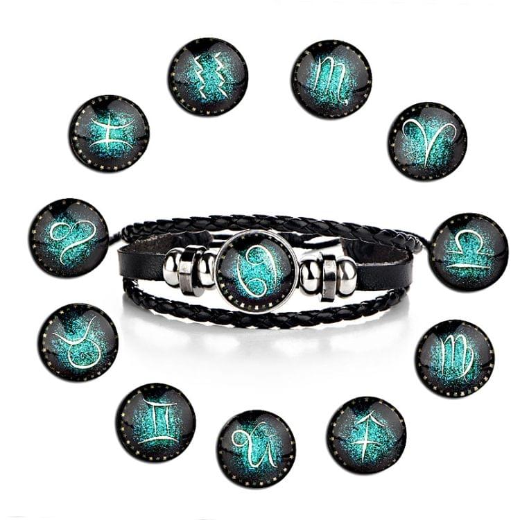 Constellations Couple Retro Weave Bracelets Leather Beads Bangle Bracelet Leo