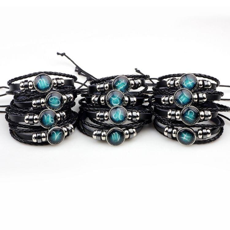 Constellations Couple Retro Weave Bracelets Leather Beads Bangle Bracelet Leo