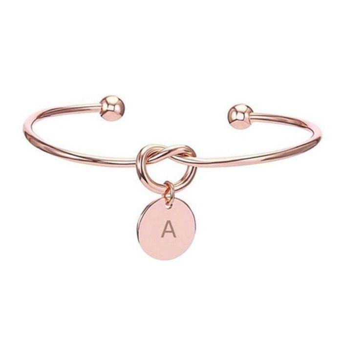 10 PCS Alloy Letter A Bracelet Snake Chain Charm Bracelets(Rose Gold)