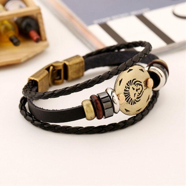 2 PCS Couple Lovers Jewelry Leather Braided Leo Constellation Detail Hand Chain Bracelet, Size: 21*1.2cm