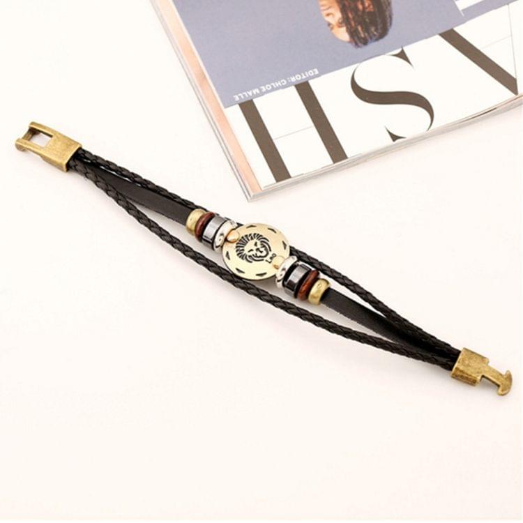 2 PCS Couple Lovers Jewelry Leather Braided Leo Constellation Detail Hand Chain Bracelet, Size: 21*1.2cm