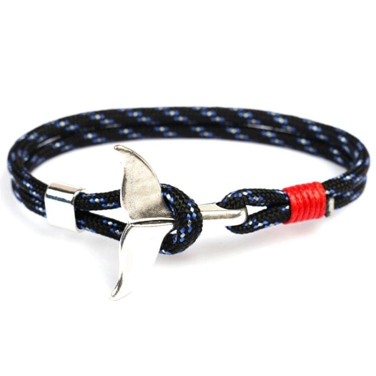 Whale Tail Anchor Charm Nautical Survival Rope Chain Bracelets(Black blue)