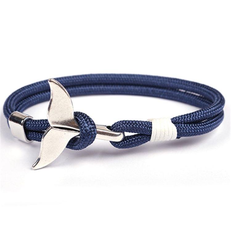 Whale Tail Anchor Charm Nautical Survival Rope Chain Bracelets(Black blue)