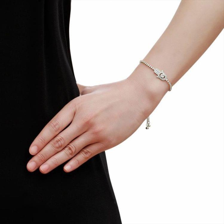 Valentines Day Gift Hamsa Hand Crystal Inlaid Hand Chain Bracelet, Chain Length: 25cm(Gold)