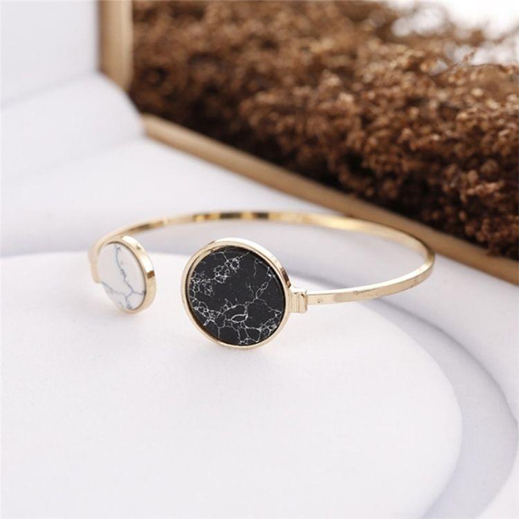 Faux Marble Stone Round Geometric Bangle Gold Circle Cuff Bangle Bracelet(White Black)